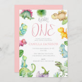 Dinosaur First Birthday Baby Einladung (Vorne/Hinten)