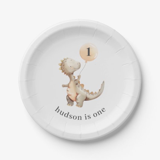 Dinosaur First Birthday Balloon Pappteller (Vorderseite)