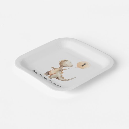 Dinosaur First Birthday Balloon Pappteller (Gewinkelt)