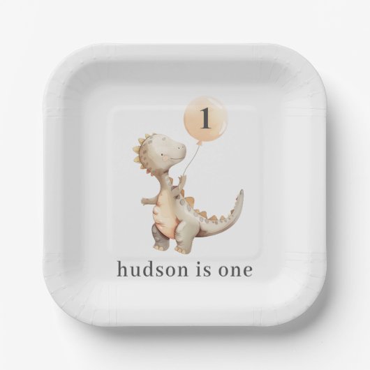Dinosaur First Birthday Balloon Pappteller (Vorderseite)