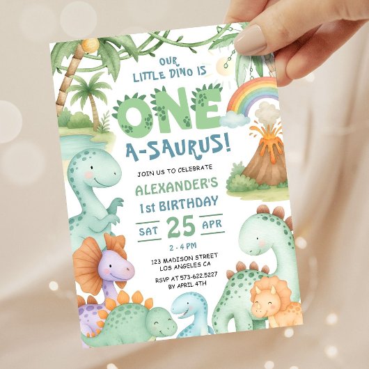 Dinosaur First Birthday Cute Dino Invitation  Einladung