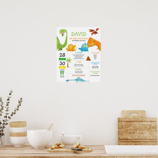 Dinosaur First Birthday Milestone Poster (Küche)