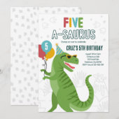 Dinosaur Five A-Saurus 5. Geburtstagsparty T-Rex Einladung (Vorne/Hinten)