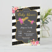 Dinosaur Floral Baby Dusche Einladung (Stehend Vorderseite)