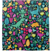 Dinosaur Floral Folk Silhouetten Schöne Girls Duschvorhang (Vorderseite)