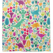 Dinosaur Floral Folk Silhouetten Schöne Girls Duschvorhang (Vorderseite)