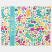 Dinosaur Floral Folk Silhouetten Schöne Girls Fleecedecke (Vorderseite (Horizontal))