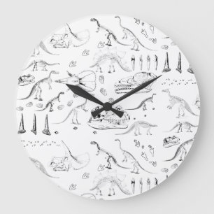 Dinosaur Fossil Bones Pattern Große Wanduhr