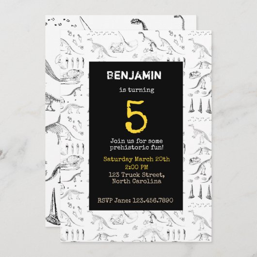 Dinosaur Fossils Muster Kindergeburtstag Einladung (Vorne/Hinten)