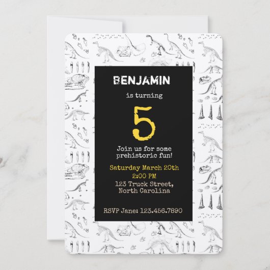 Dinosaur Fossils Muster Kindergeburtstag Einladung (Vorderseite)