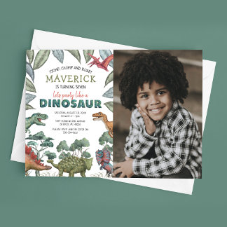 Dinosaur Foto Geburtstagsparty Einladung