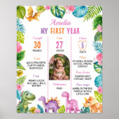 Dinosaur Foto Girl 1. Geburtstag Milestone Zeichen Poster (Vorne)