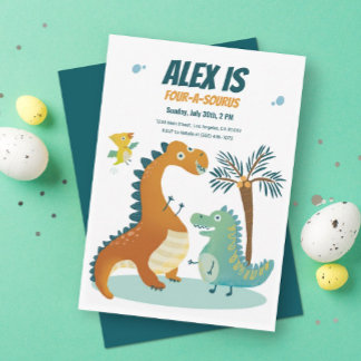 Dinosaur Four-A-Saurus Kids 4. Geburtstag Einladun Einladung