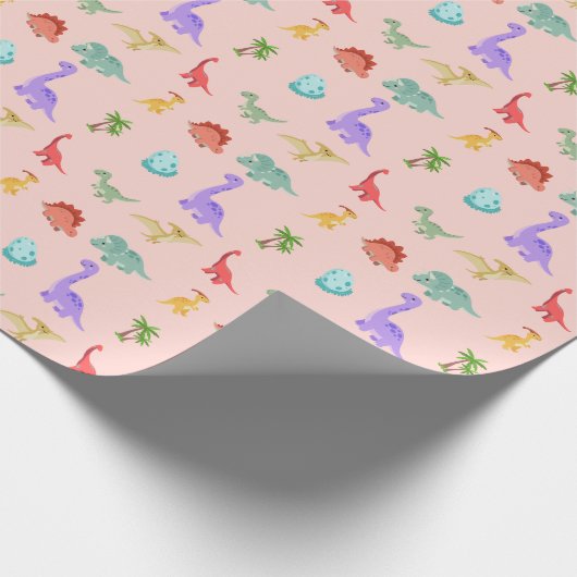 Dinosaur-Freunde-Geschenkpapier - Rosa Geschenkpapier (Ecke)