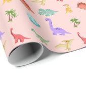 Dinosaur-Freunde-Geschenkpapier - Rosa Geschenkpapier (Rolleneckpunkt)