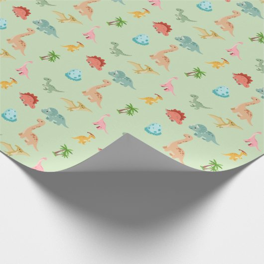 Dinosaur Freunde Geschenkpapier – Salbeigrün (Ecke)