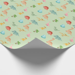 Dinosaur Freunde Geschenkpapier – Salbeigrün