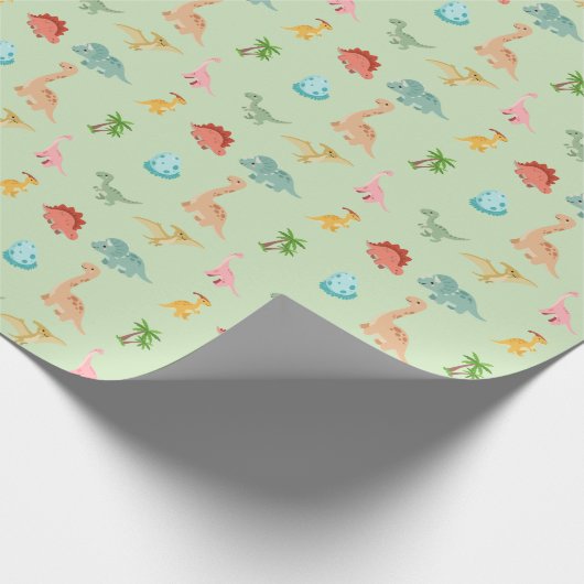 Dinosaur Freunde Geschenkpapier – Salbeigrün (Ecke)