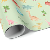 Dinosaur Freunde Geschenkpapier – Salbeigrün (Rolleneckpunkt)
