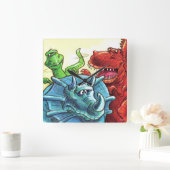 Dinosaur Friends Quadratische Wanduhr (Zuhause)