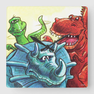 Dinosaur Friends Quadratische Wanduhr