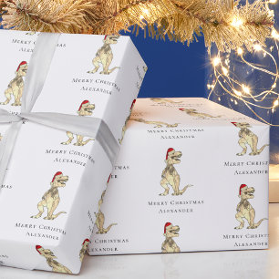 Dinosaur Frohe Weihnachten Personalisiert Geschenkpapier