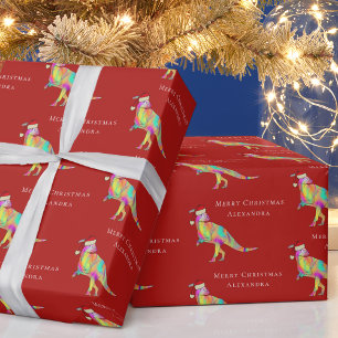 Dinosaur Frohe Weihnachten Personalisierter Mädche Geschenkpapier
