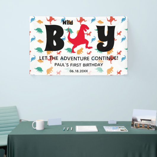 Dinosaur Fun First Boy Birthday Banner (Messeveranstaltung)