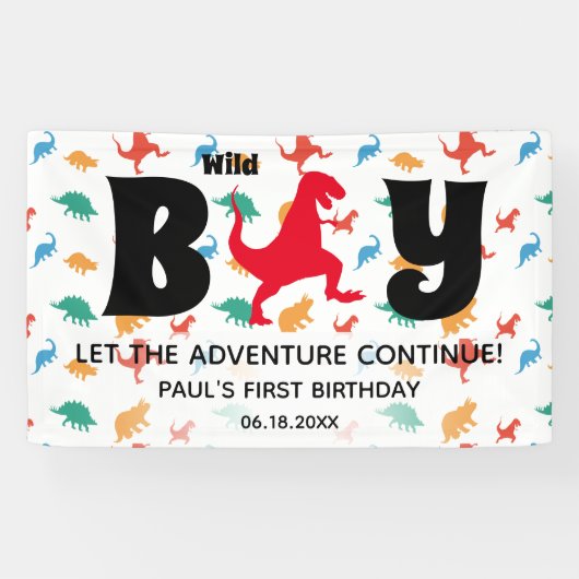 Dinosaur Fun First Boy Birthday Banner (Horizontal)