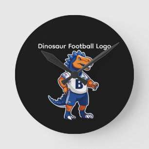 Dinosaur Fußball Logo – Kinder Fußball Maskottchen Runde Wanduhr