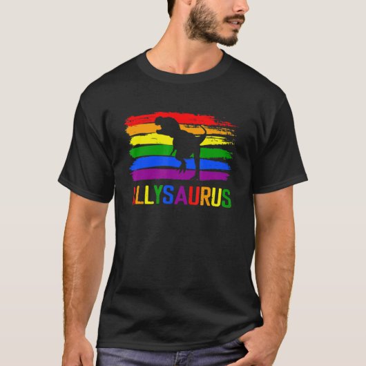Dinosaur Gay Pride Flag Allysaurus Ally Rex M T-Shirt (Vorderseite)