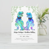 Dinosaur Gay Wedding T-Rex zwei Grooms Einladung (Stehend Vorderseite)