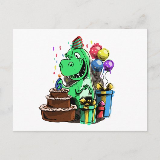Dinosaur Geburtstag 6 Postkarte (Vorderseite)