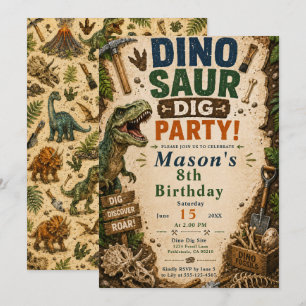 Dinosaur-Geburtstag-Ausgrabung Einladung