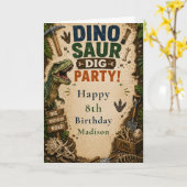 Dinosaur-Geburtstag-Ausgrabung Karte (Gelbe Blume)