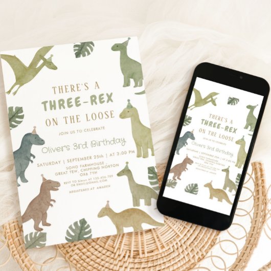 Dinosaur Geburtstag  Drei Rex Junge Einladung