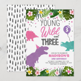 Dinosaur Geburtstag Einladen Wild und drei Dino Pa Einladung