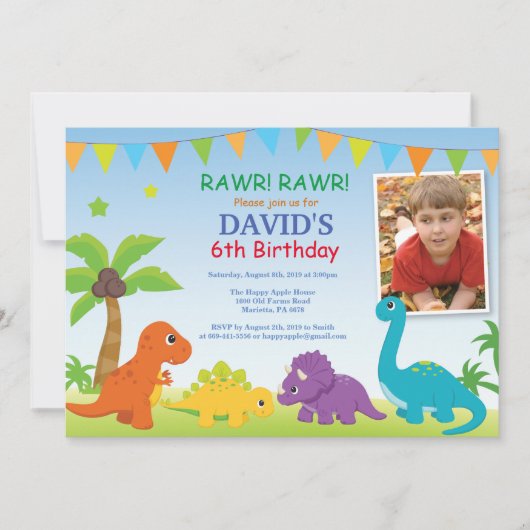 Dinosaur Geburtstag Einladung Dino Party (Vorderseite)