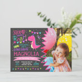 Dinosaur Geburtstag Einladung Girl Dinosaur Party (Stehend Vorderseite)