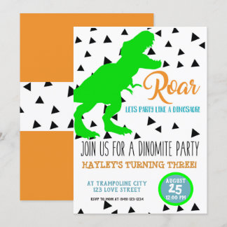 Dinosaur Geburtstag Kinder Einladungen Neon Green
