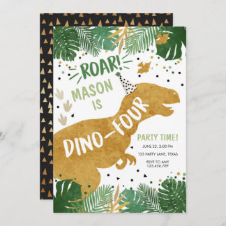 Dinosaur Geburtstag T-Rex Boy Four Dino Geburtstag Einladung