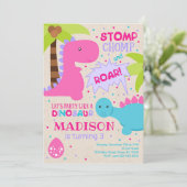 Dinosaur Geburtstagseinladung für ein Mädchen Einladung (Stehend Vorderseite)