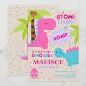 Dinosaur Geburtstagseinladung für ein Mädchen Einladung (Vorne/Hinten)