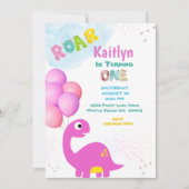 Dinosaur Geburtstagseinladung für ein Mädchen Einladung (Vorderseite)