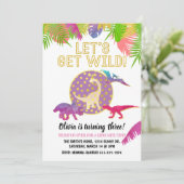 Dinosaur Geburtstagseinladung Mädchen Geburtstag L Einladung (Stehend Vorderseite)