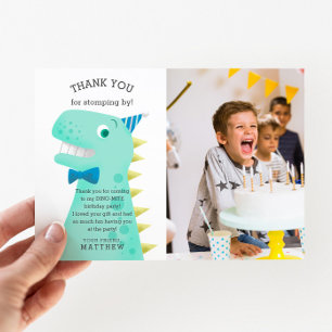 Dinosaur Geburtstagsfeier Benutzerdefiniertes Foto Dankeskarte