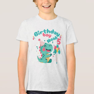 Dinosaur Geburtstagsjungen Personalisiertes T-Shir Tri-Blend Shirt