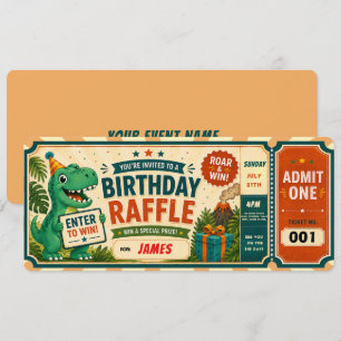 Dinosaur Geburtstagslotterie-Ticket Einladung