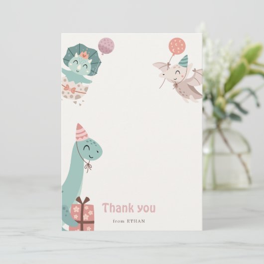 Dinosaur Geburtstagsparty Danke Karte (Stehend Vorderseite)