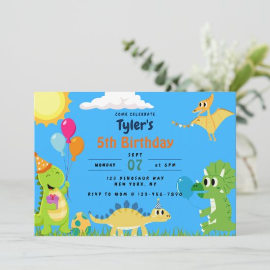 Dinosaur Geburtstagsparty Einladung (Stehend Vorderseite)